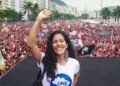 Presidente da UNE, Bianca Borges, em entrevista sobre mobilização estudantil.