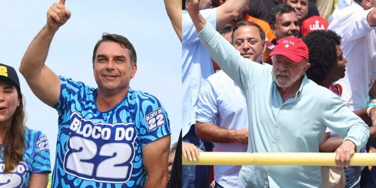Apoiadores do senador Flávio Bolsonaro participam de ato de campanha.
